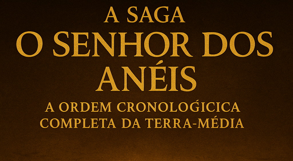 Ilustração épica mostrando o Um Anel brilhando sobre um mapa antigo da Terra-média, com tons dourados e atmosfera fantástica inspirada no universo de O Senhor dos Anéis.